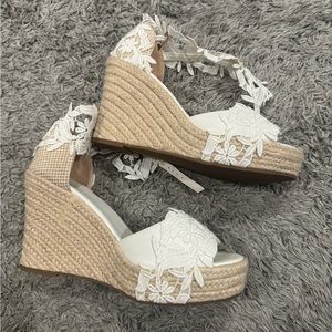 White Floral Wedges